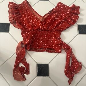Red Ruffle Polka Dot Crop Top